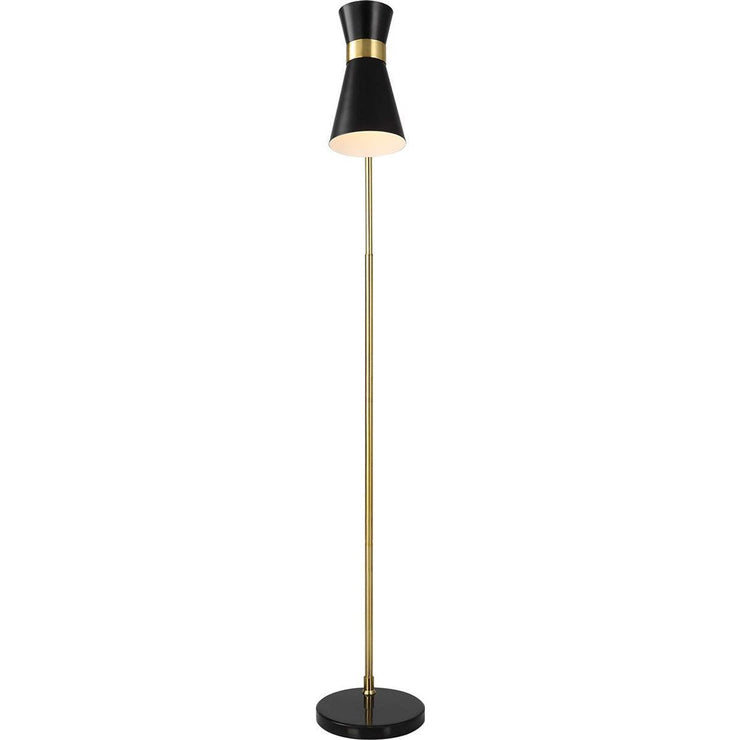 Salt & Light Black Metal Cone Shade with Black and Black Marble Base Modern Floor Lamp