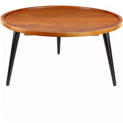 Surya Saraswati Modern Brown Wood Top With Black Metal Base Round Coffee Table WTI-002