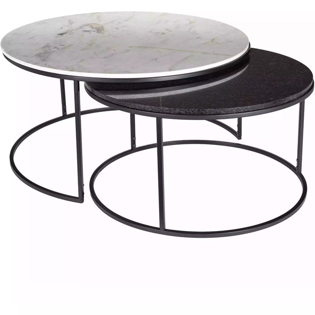 Surya Alexine Modern White & Black Marble Top With Black Metal Base Round Nesting Coffee Tables XLE-001