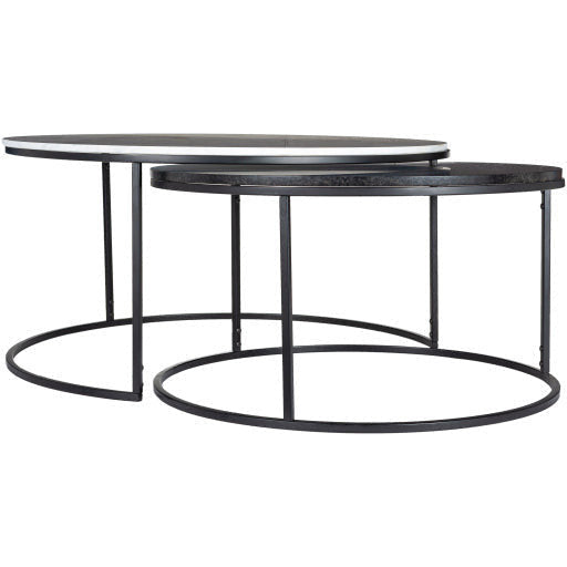 Surya Alexine Modern White & Black Marble Top With Black Metal Base Round Nesting Coffee Tables XLE-001