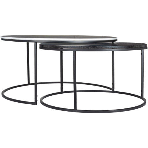 Surya Alexine Modern White & Black Marble Top With Black Metal Base Round Nesting Coffee Tables XLE-001
