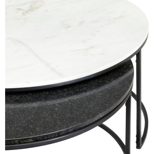 Surya Alexine Modern White & Black Marble Top With Black Metal Base Round Nesting Coffee Tables XLE-001