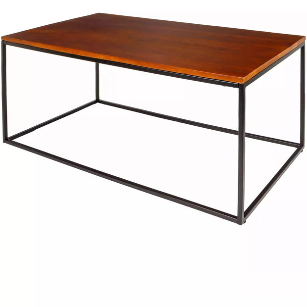 Surya Aryaa Modern Dark Brown Wood Top With Black Metal Base Coffee Table YAA-002