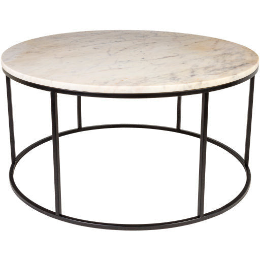 Surya Aryaa Modern White Marble Top With Black Metal Base Round Coffee Table YAA-004