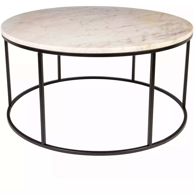Surya Aryaa Modern White Marble Top With Black Metal Base Round Coffee Table YAA-004