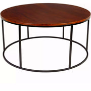 Surya Aryaa Modern Dark Brown Wood Top With Black Metal Base Round Coffee Table YAA-005