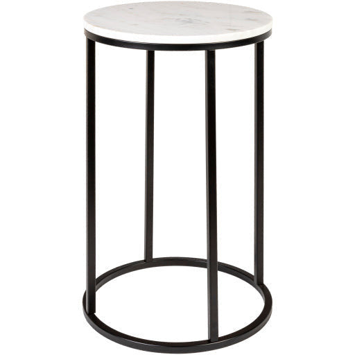 Surya Aryaa Modern White Marble Top With Black Metal Base Round Accent Side Table YAA-013