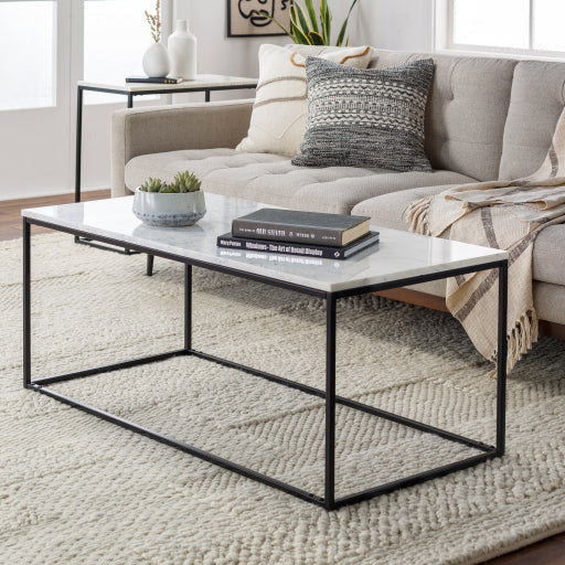 Surya Aryaa Modern White Marble Top With Black Metal Base Coffee Table YAA-001