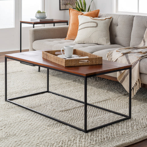 Surya Aryaa Modern Dark Brown Wood Top With Black Metal Base Coffee Table YAA-002
