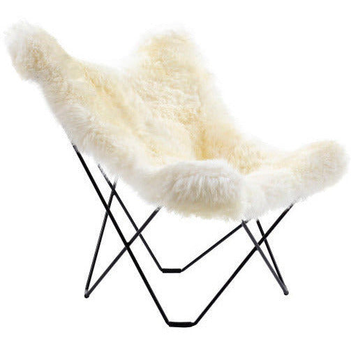 Surya Nizhoni Modern Ivory Sheepskin Sling Chair With Black Metal Legs