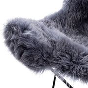Surya Nizhoni Modern Charcoal Grey Sheepskin Sling Chair With Black Metal Legs