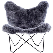 Surya Nizhoni Modern Charcoal Grey Sheepskin Sling Chair With Black Metal Legs