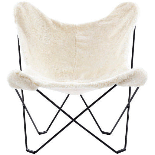 Surya Modern Nizhoni White Sheepskin Sling Chair With Black Metal Legs
