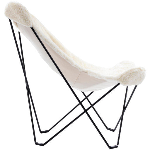 Surya Modern Nizhoni White Sheepskin Sling Chair With Black Metal Legs