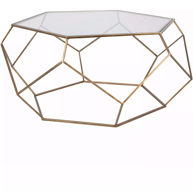 Surya Zig Zag Modern Glass Top With Gold Metal Base Round Coffee Table ZIA-001