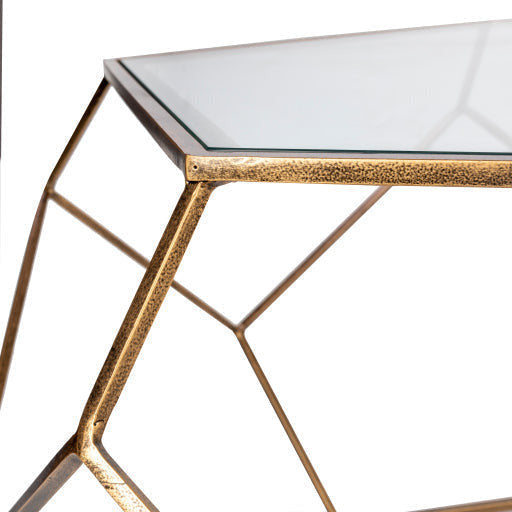 Surya Zig Zag Modern Glass Top With Gold Metal Base Round Coffee Table ZIA-001