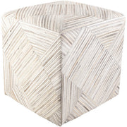 Surya Zander Modern Hair On Hide Gray, Cream, Charcoal & Taupe Patched Leather Pouf Ottoman ZNPF-007