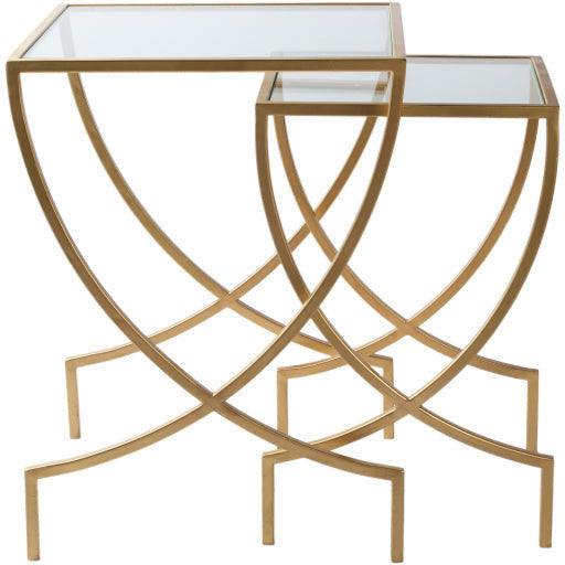 Surya Zareen Modern Glass Top With Gold Metal Base Set of 2 Nesting Accent Side Tables ZRN-001